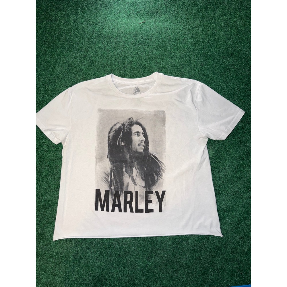 Zion Rootswear Bob Marley Graphic T-Shirt Mens XL White Short Sleeve Cropped Hem